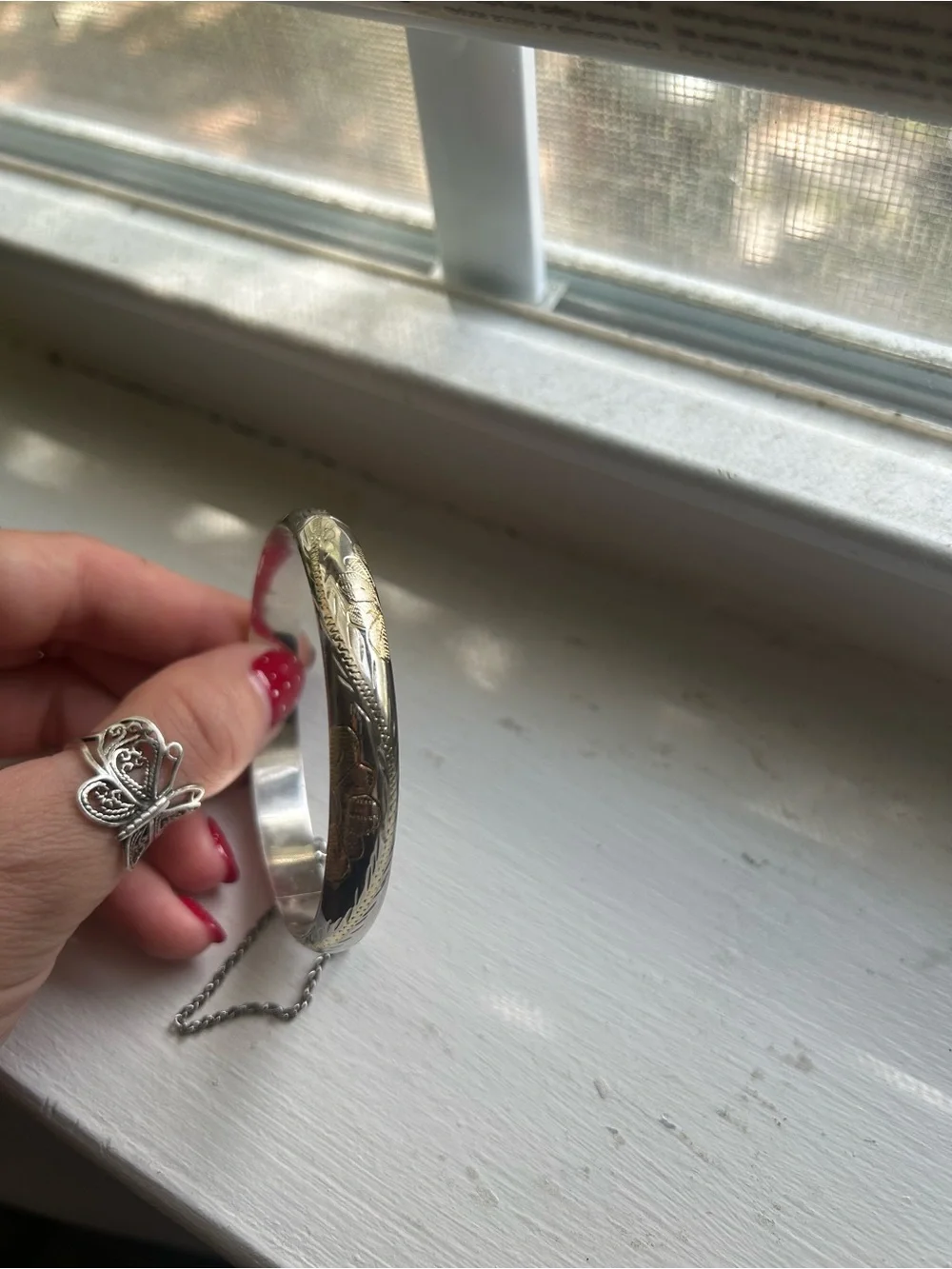Engraved Sterling silver Bangle Bracelet